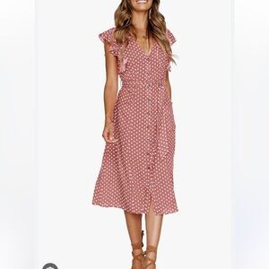 Polka Dot Midi Dress in Pink